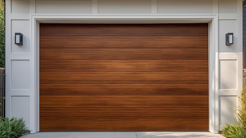 porta automática de rolo em alumínio amadeirado